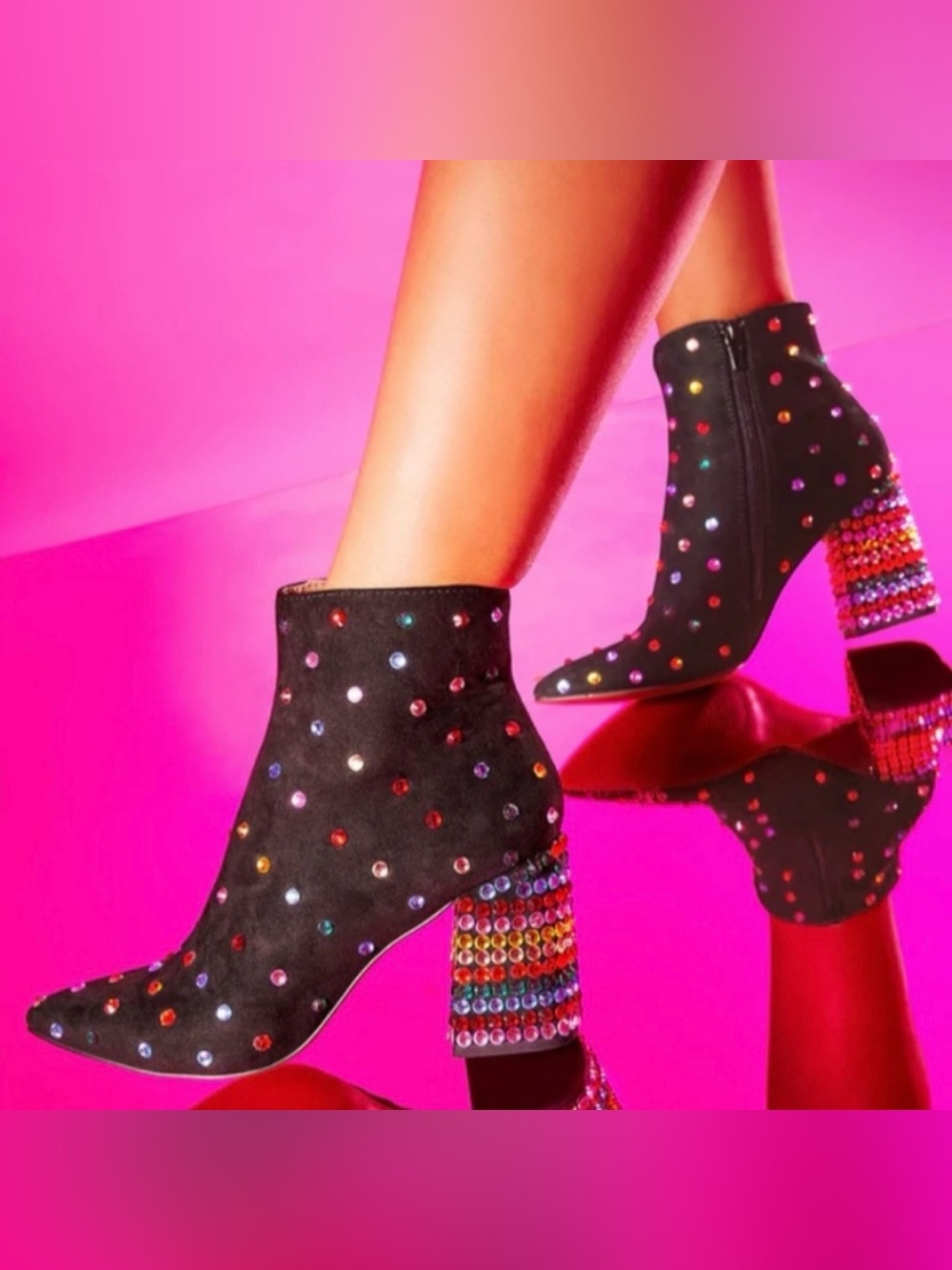Betsey Johnson Kaydence Rainbow Sparkle Rhinestone Heeled Bootie